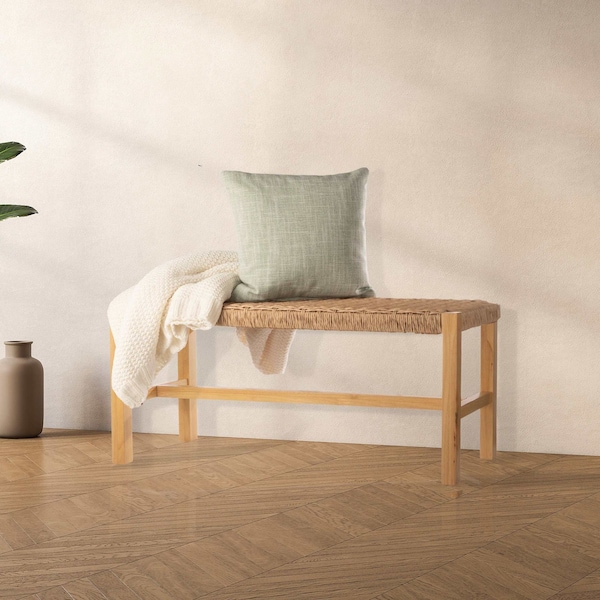 Alaterre Furniture Newport 40in Wood Bench with Handcrafted Woven Rope Seat, Natural ANNP0420 - main